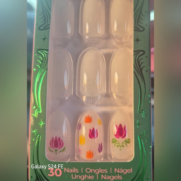 wicked x by impress Other - Floral Nail Set Creamy White And Pink E Orange Floral Pattern- Multicolor
